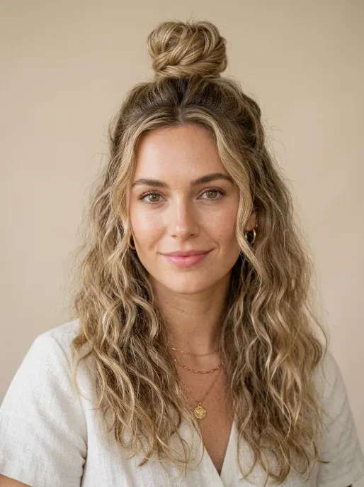 14. Beach Waves Half Bun