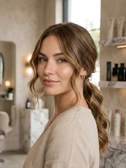9. Beach Waves Low Ponytail