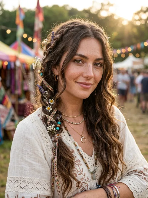21. Boho Braid with Ribbon Wrap