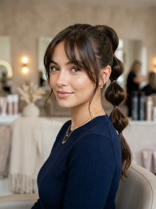 9. Bubble Ponytail with Bangs
