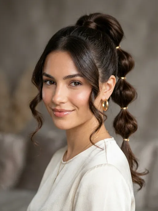 16. Bubble Ponytail with Face Framing Curls
