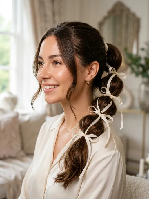 12. Bubble Ponytail with Ribbon