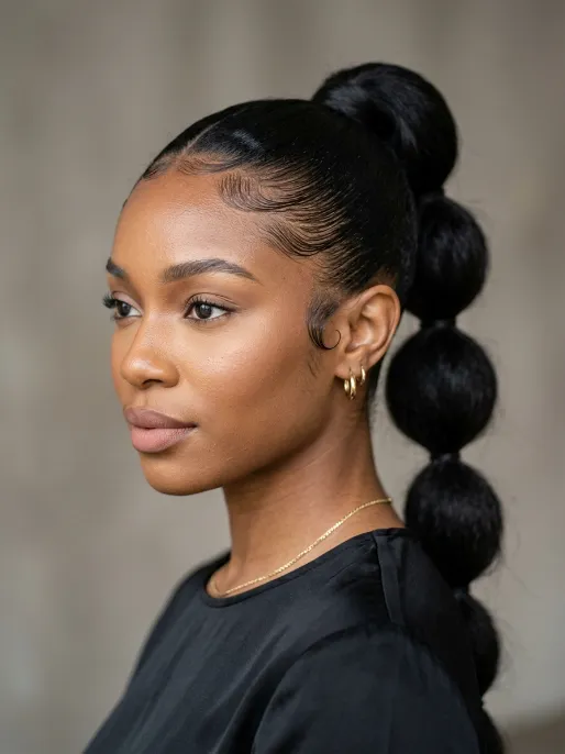 22. Bubble Ponytail with Slicked Baby Hairs