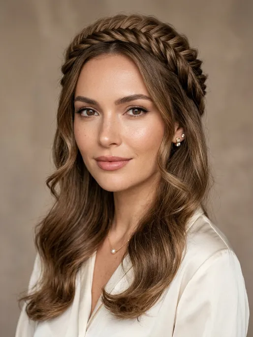 23. Crown Braid with Curled Ends