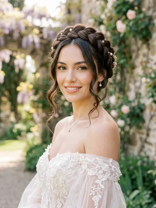 30. Crown Braid with Face Framing Curls