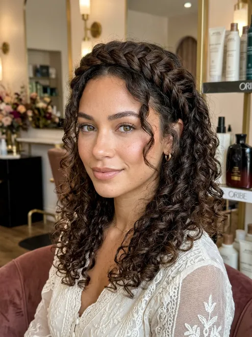 8. Curly Braided Crown