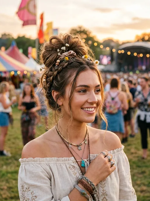 5. Double Braid Messy Bun