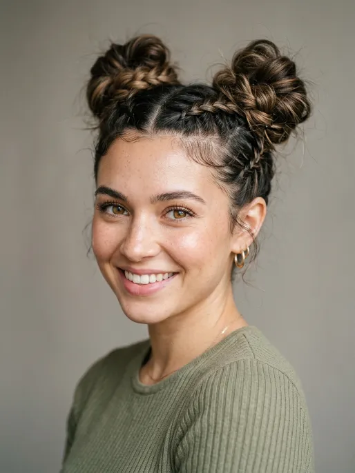 15. Dutch Braid Space Buns