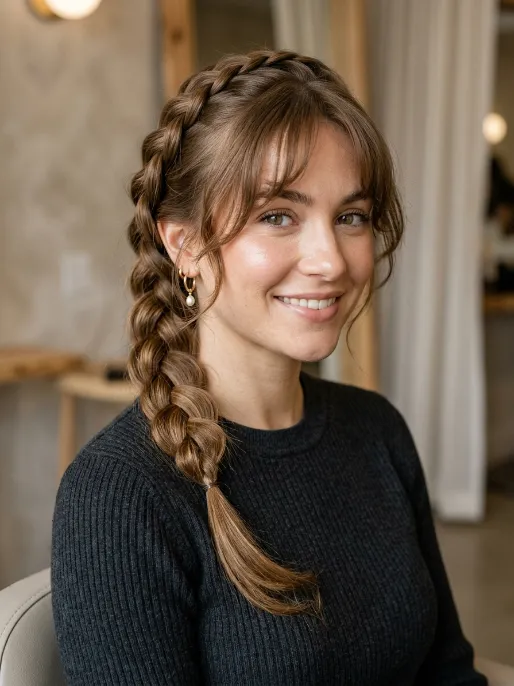 12. Dutch Braid with Bangs Left Out