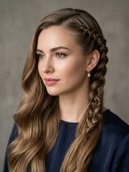 20. Dutch Braid with Side Part