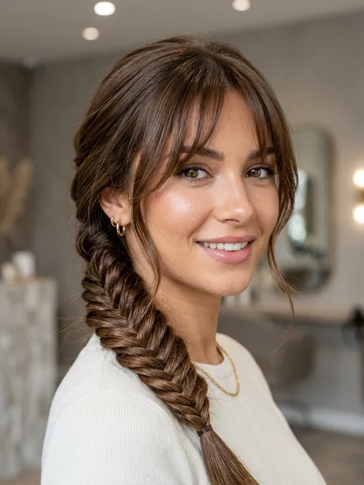 11. Fishtail Braid with Bangs Left Out