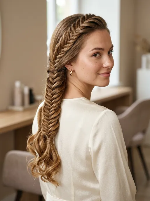 9. Fishtail Braid with Curled Ends