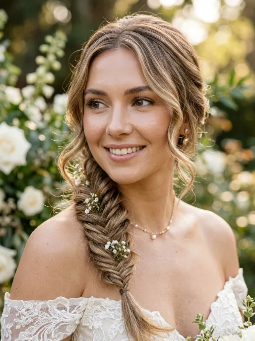 18. Fishtail Braid with Face Framing Curls