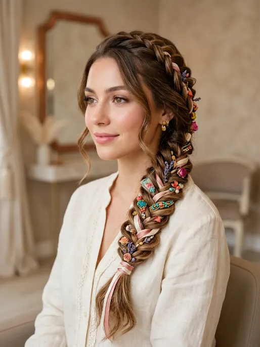 15. Fishtail Braid with Ribbon Wrap