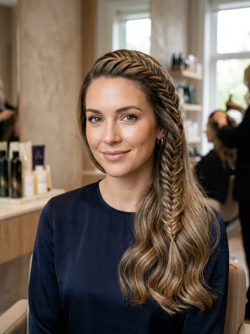 20. Fishtail Braid with Side Part