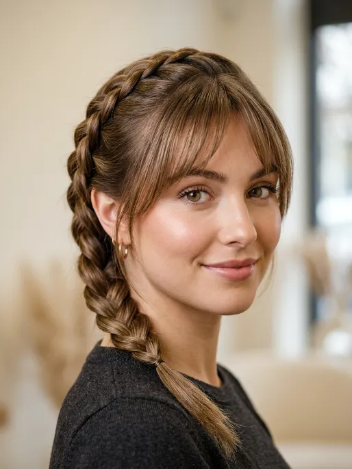13. French Braid with Bangs Left Out
