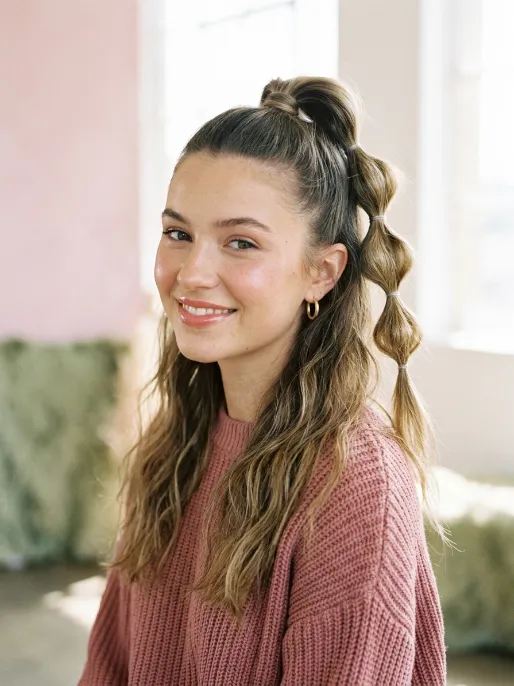 2. Half Up Bubble Ponytail