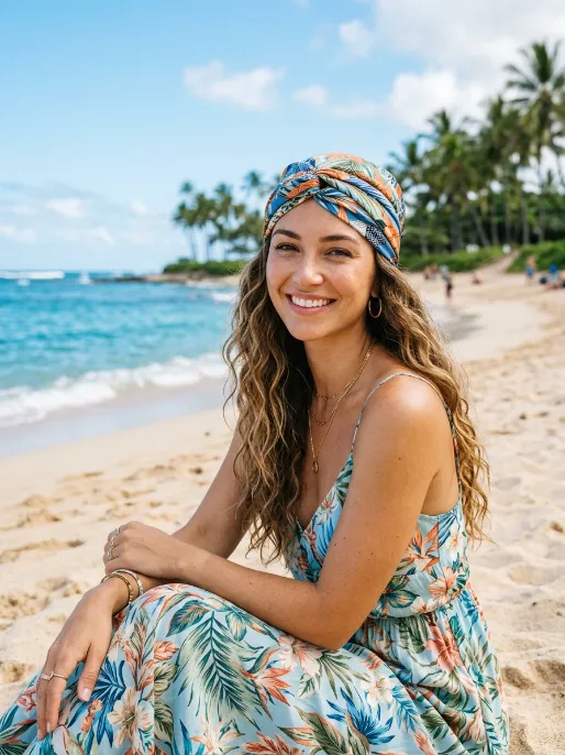 26. Headscarf with Loose Waves