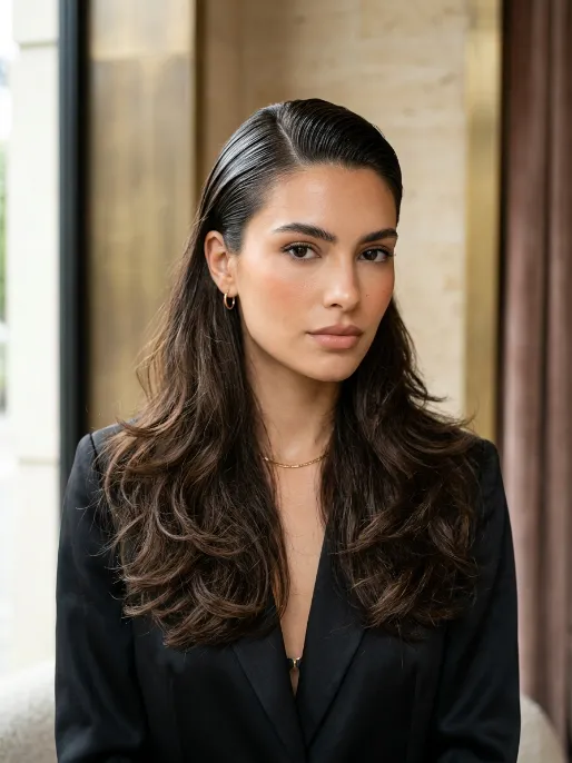 26. Layered Hair with Slicked Back Front