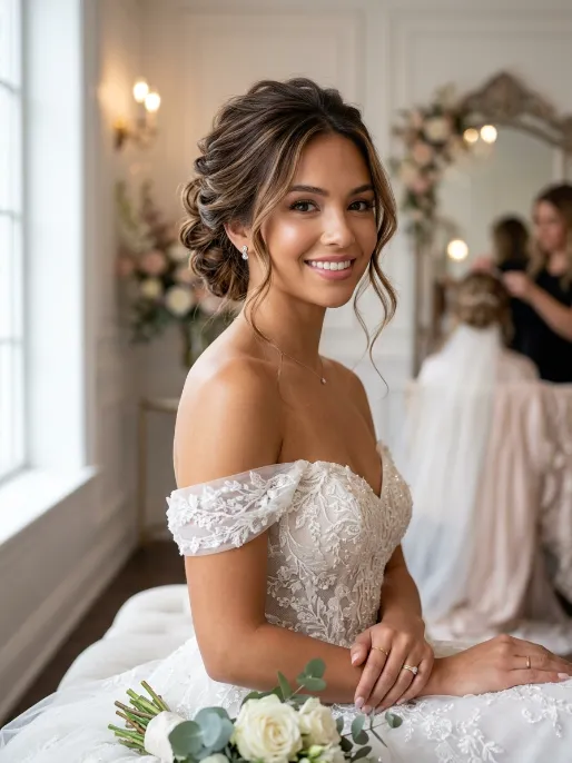 20. Layered Updo with Face Framing Pieces