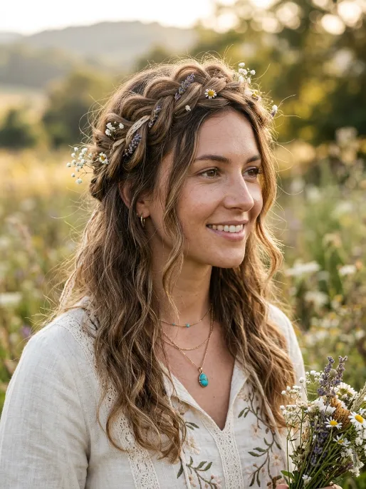 6. Loose Boho Crown Braid