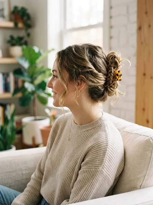 17. Messy Bun with a Claw Clip