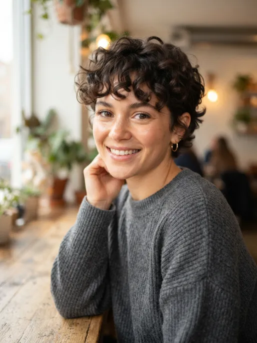 24. Pixie with Curly Bangs