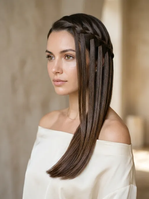 19. Sleek Waterfall Braid