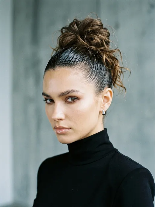 14. Slicked Front Messy Bun