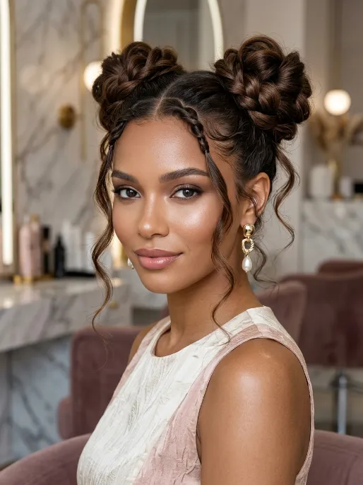11. Space Buns with Front Twists