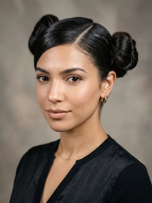 22. Space Buns with Side Part
