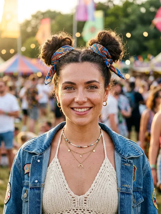 13. Space Buns with a Bandana