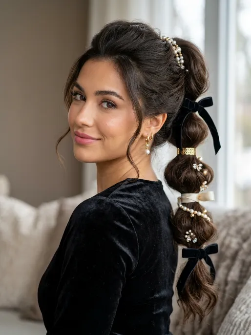 23. Statement Bubble Ponytail with Accessories