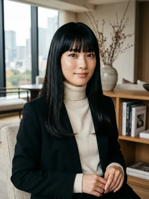 19. Statement Glossy Style with Full Bangs