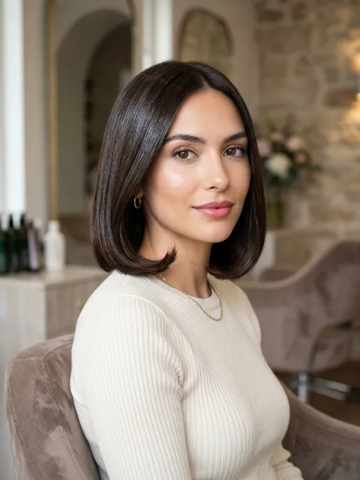21. Straight Hair Bob with Curled Under Ends