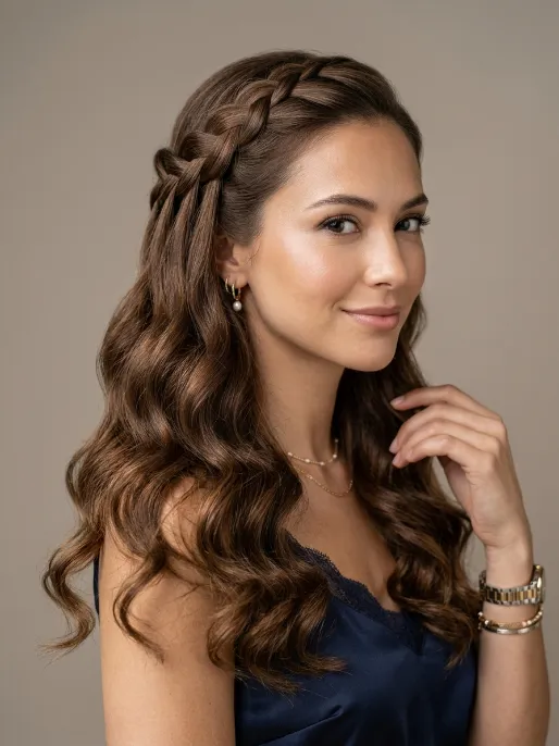 2. Waterfall Braid with Curled Ends