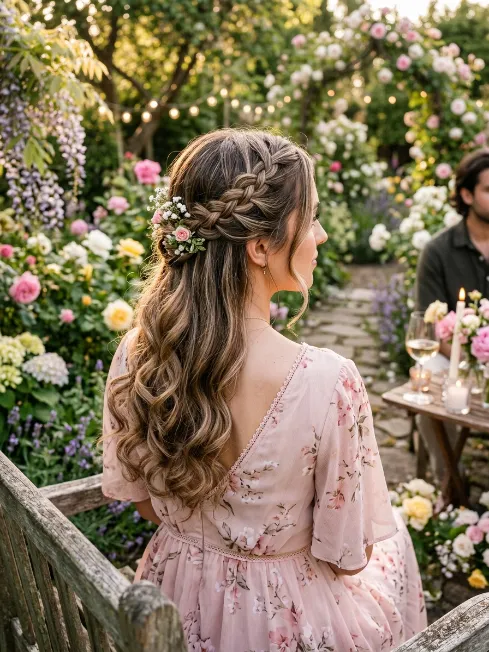 8. Waterfall Braid with Curls