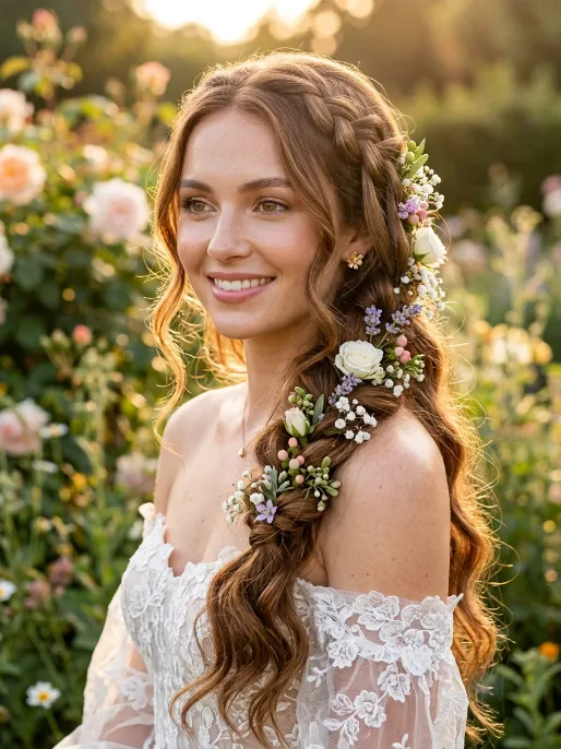 10. Waterfall Braid with Flowers