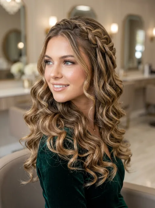 27. Waterfall Braid with Loose Curls Underneath