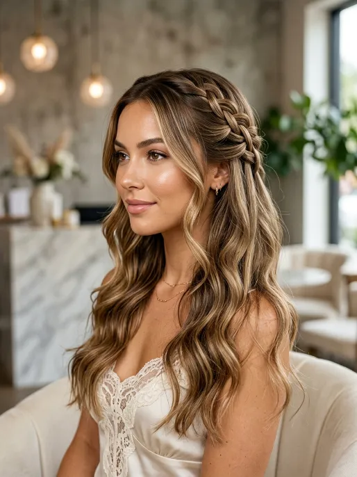 7. Waterfall Braid with Loose Waves