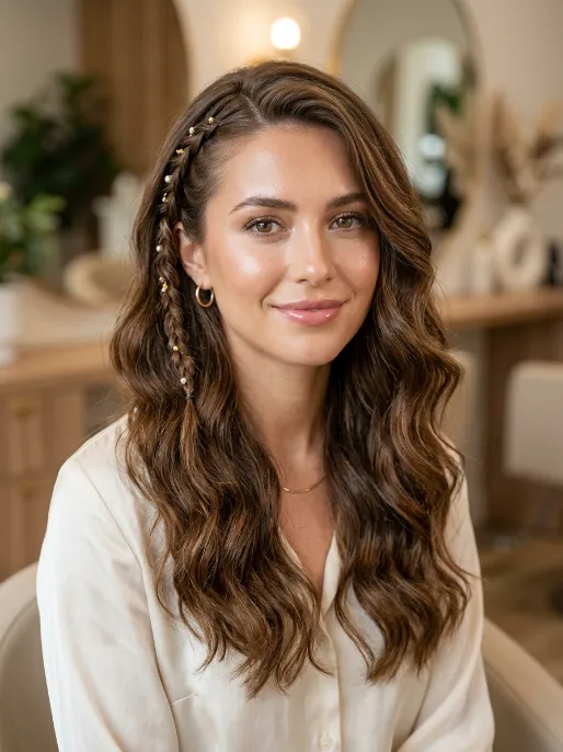 19. Wavy Hair with Braided Detail