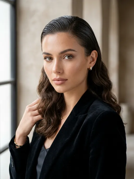 20. Wavy Hair with Slicked Front
