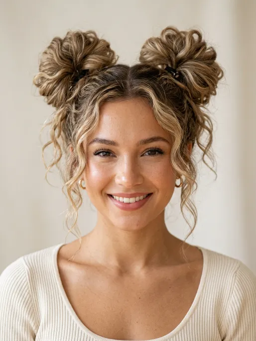 6. Wavy Space Buns