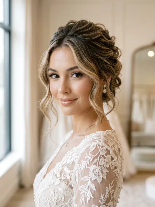 24. Wavy Updo with Face Framing Pieces